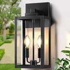 15.5" Black Outdoor Wall Lantern 2-Light, Outdoor Light Fixtures Modern Wall Sconces, Industrial Porch Light Large Outside Lights for House with E12 Sockets, Exterior Lamp Lighting, 1 Pack