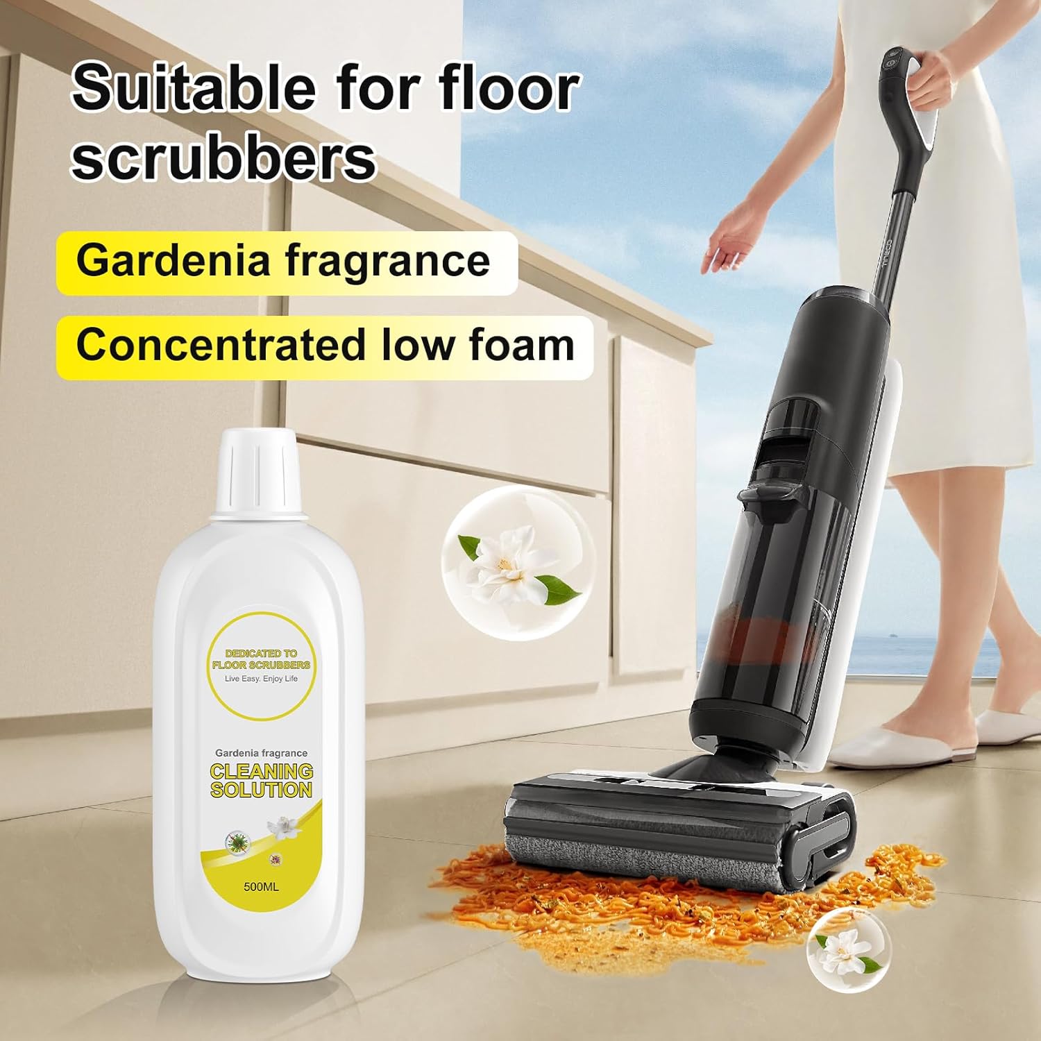 Floor Cleaning Solution Compatible With Tineco, Deep Cleans for Multiple Hard Floors, Suitable With All Robot Vacuums with Mopping and Cordless Wet/Dry Vacuum Mop (Gardenia 2 Bottle)