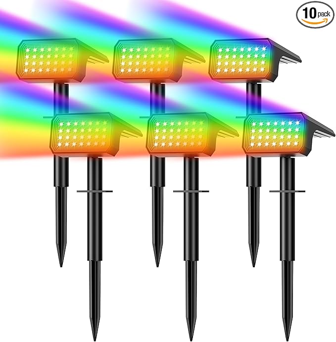 Solar Spot Lights Outdoor Color Changing, [6 pack/28 LED] 7 Modes Auto On/Off Solar Landscape Spotlights, Ip67 Waterproof Solor Powered Pathway Lights for Outside Yard Garden Walkway Tree Patio