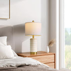 PoKat Small Bedside Table Lamps with USB Ports for Bedroom, 21.5'' White Nightstand Lamps for Night Stands, Modern Ceramic Bedroom Lamps for Living Room End Table, White and Beige