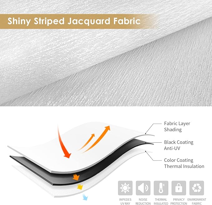 ALLBRIGHT 100% Blackout Roller Blinds Woven Shades with Striped Jacquard, Cordless Window Shades, UV Protection Fabric, Easy-Install for Indoor Home & Office, White Old, 52" W x 72" H