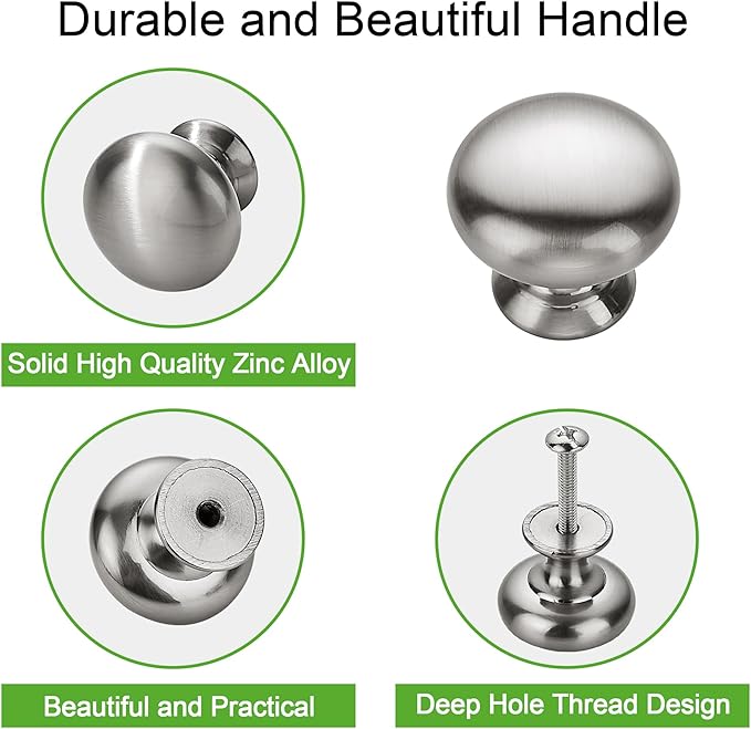SAILING 10 Pack Cabinet Knob- Brushed Nickel Furniture Hardware Handles for Kitchen Cabinets Bedroom Dresser Wardrobe Cabinet Pulls