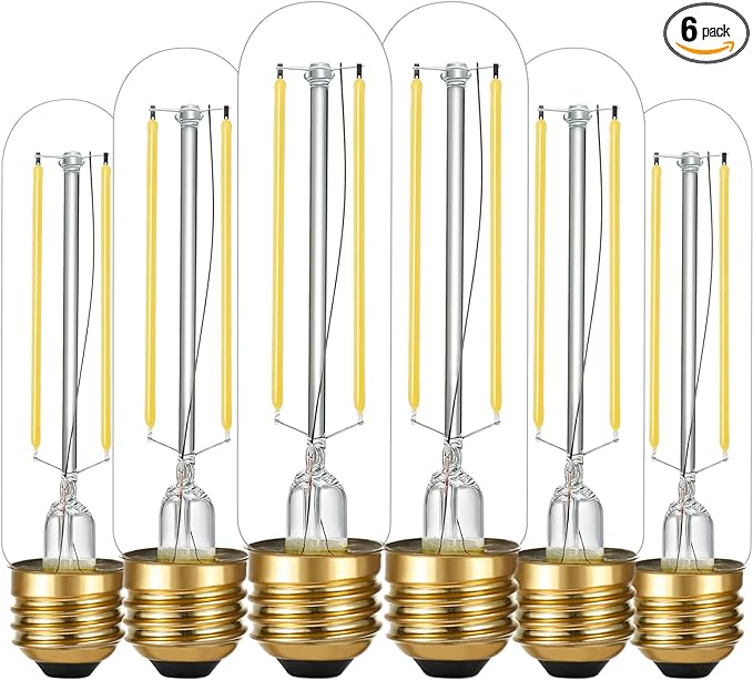 LiteHistory E26 LED Bulb 4W Equal 40 Watt Light Bulbs Daylight 5000K E26 Edison Bulb AC120V 400lm Dimmable 5 Inch T10 led Bulb Tubular for Rustic Pendant,Chandeliers,Wall sconces Pack of 6