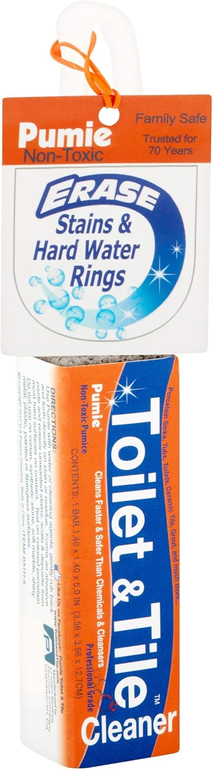 PUMIE Toilet & Tile Pumice Cleaner, Pumice Stick with Handle, Multi-Function Toilet Bowl Ring Remover by US Pumice, Bath-8, Pack of 4