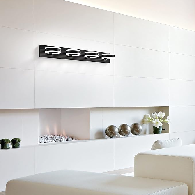 LED Bathroom Light Fixtures, 33inch Black Vanity Lights, Modern 4 Light Acrylic Wall Sconces, 350° Rotatable Wall Lighting Fixture Over Mirror