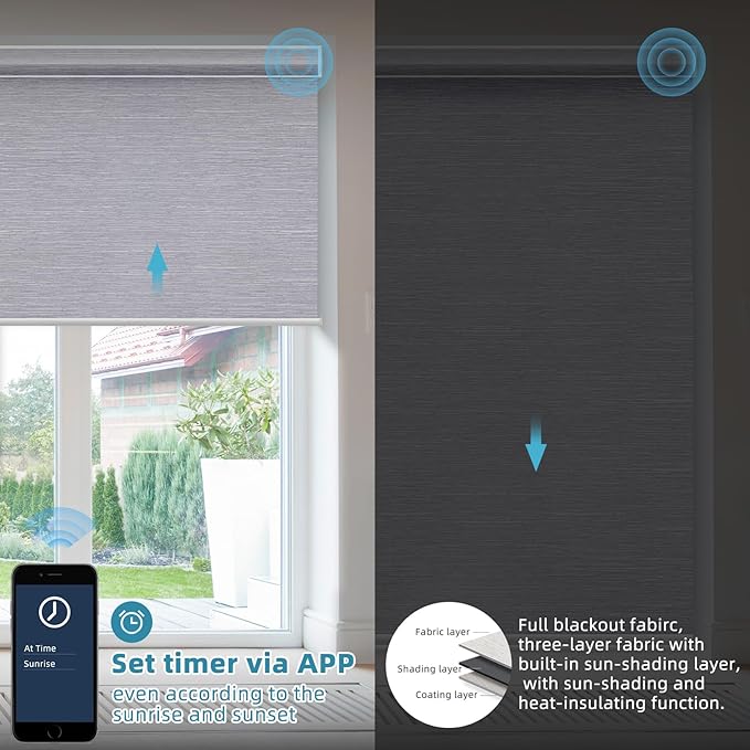 SmartWings Motorized Roller Shades Work with HomeKit, 100% Blackout Window Shades, Cordless Wireless Remote Control Roller Blinds for Smart Home and Office, Essential Grey, Customized Size