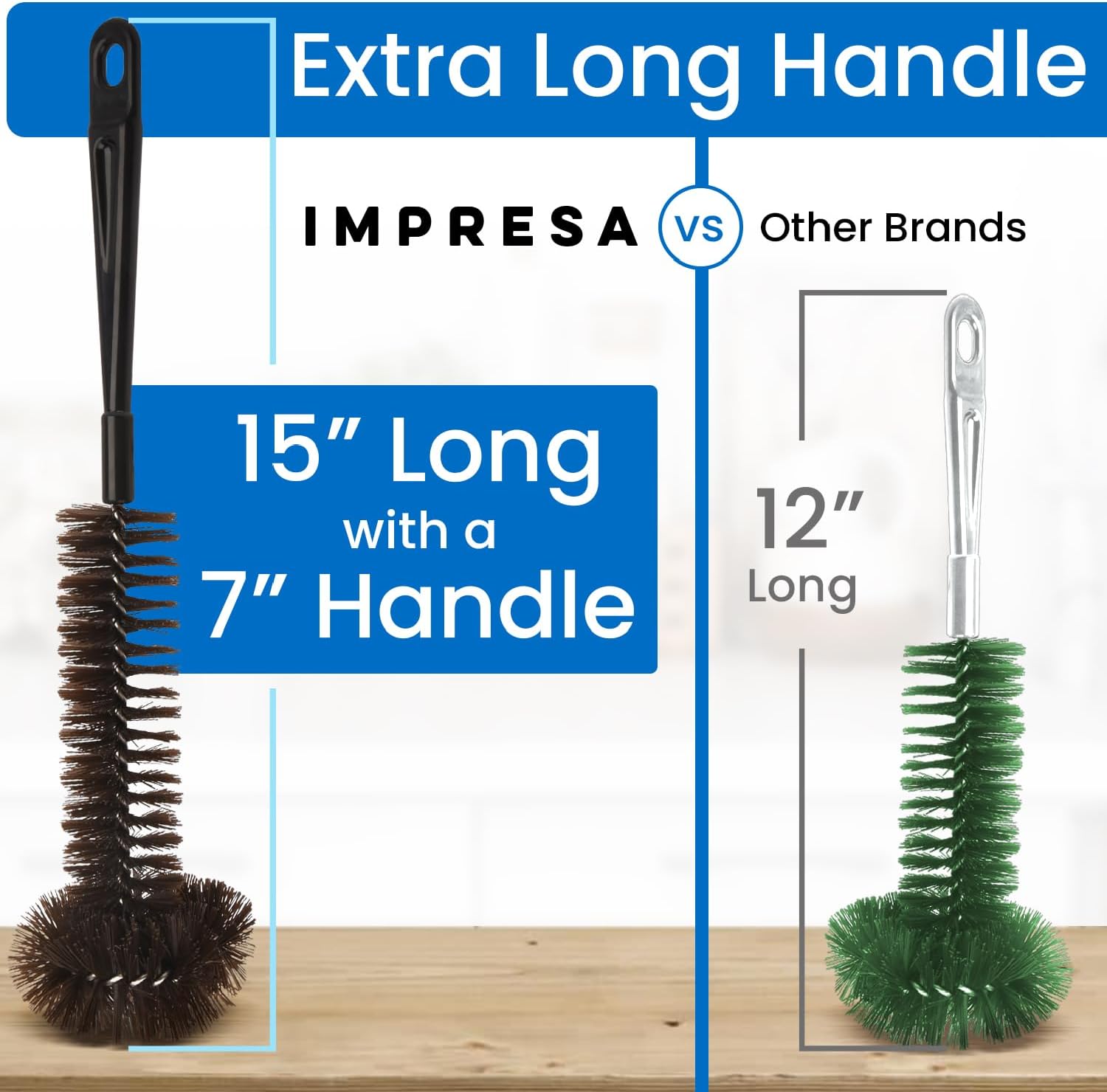 Impresa Garbage Disposal Cleaning Brush with Extra Long Handle - Eliminates Residue, Odor, and Build Up - Drain Cleaner Brush for Kitchen Sink (15 x 4 in Garbage Disposal Cleaner)