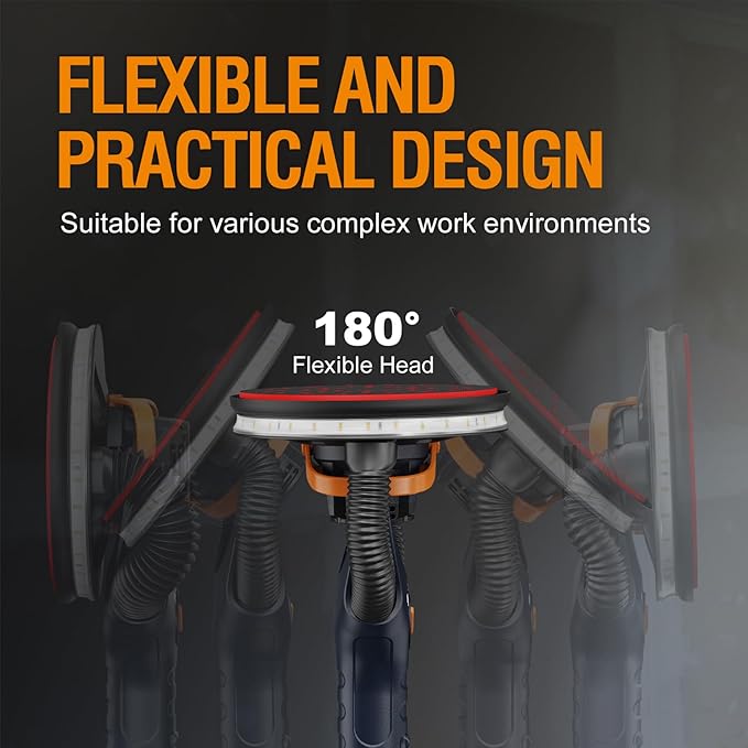 MAXXT 4mm Random Orbital Drywall Sander, Brushless 350W 3.5A Foldable Electric Wall Sander, Sander Tool with 1&2 Mode Suction Switching, Memory Variable Speed, 180° Flex Head, LED Light, Carry Bag