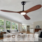 42 Inch Wood Ceiling Fan with Lights and Remote, Modern 3 Blade Fan, 6 Speed DC Motor for Indoor/Outdoor Use, Living Room, Bedroom, Patio