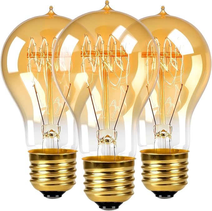 3Pack Vintage Edison Bulb 40W for Decorative Fixtures, E26 Warm Amber Dimmable Light Bulbs for Home Decor
