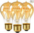 3 Pack A19 Edison Light Bulbs 60W, Warm Amber, E26 Base Dimmable Vintage Bulbs for Decorative Lighting & Home Decor