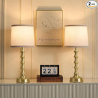 Set of 2 Gold Table Lamps, 24" Electroplated Gold Bamboo Base with White Linen Shade, Compact Nightstand Lamps for Bedroom, Living Room, Office Decor