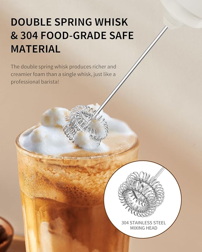 CIRCLE JOY Portable Rechargeable Milk Frother Hanheld, Dual Spring Whisk Electric Coffee Frother Wand Drink Mixer for Matcha Lattes Cappuccino, Kitchen Gifts, Beige