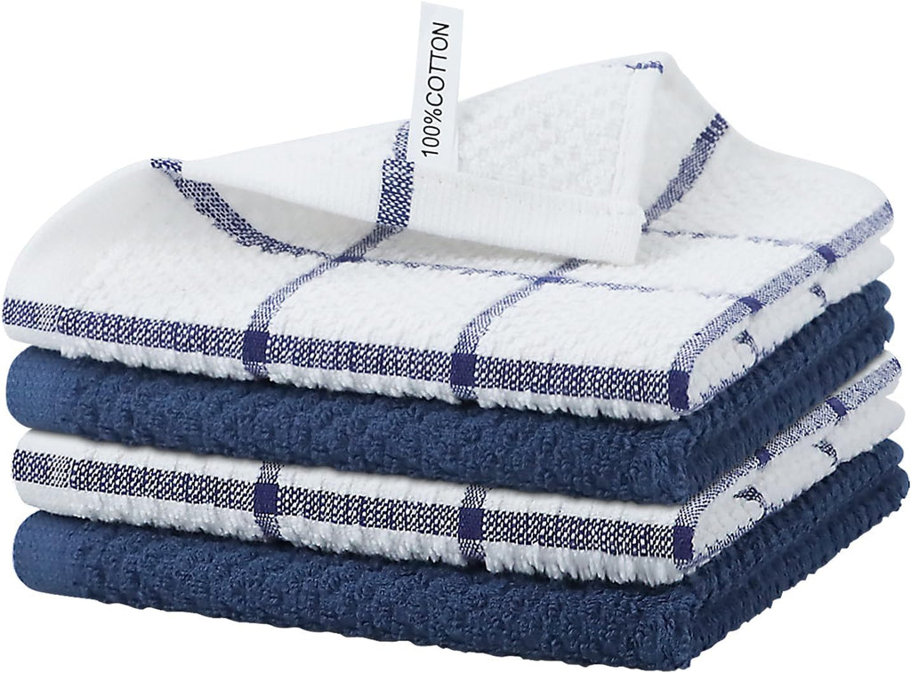 Nialnant 4PCS Cleaning Rags,100% Cotton Terry Dish Rags for Washing Dishes,Quick Drying Dish Cloths,Dish Towels for Kitchen,Navy Blue-12x12in