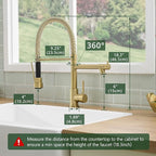 Fapully Commercial Pull Down Kitchen Faucets with Sprayer,Single Handle Spring Brushed Gold Kitchen Sink Faucet