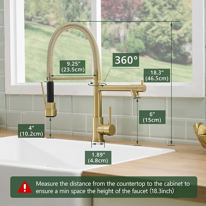 Fapully Commercial Pull Down Kitchen Faucets with Sprayer,Single Handle Spring Brushed Gold Kitchen Sink Faucet
