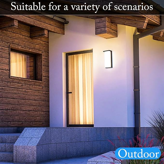Modern Black Outdoor Wall Light Fixtures, 18/20/22W Porch Lights, IP65 Waterproof, 3-Color Temp Adjustable, Dawn to Dusk Exterior Sconces for House, Front Door, Rectangular Wall Mount