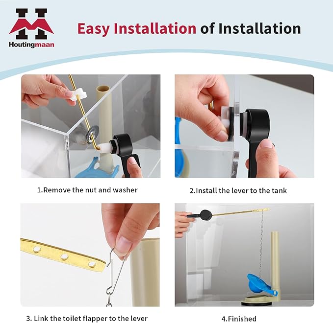 Houtingmaan Toilet Handle Replacement Kit,Toilet Handle Lever for Most Front Mount Toilets, Universal Brass Toliet Flush Handle Lever with Stainless Steel Flapper Chain,Black