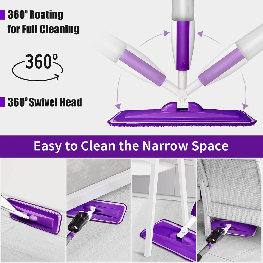 Mops for Floor Cleaning Wet Spray Mop with 14 oz Refillable Bottle and 3 Washable Microfiber Pads Home or Commercial Use Dry Wet Flat Mop for Hardwood Laminate Wood Ceramic