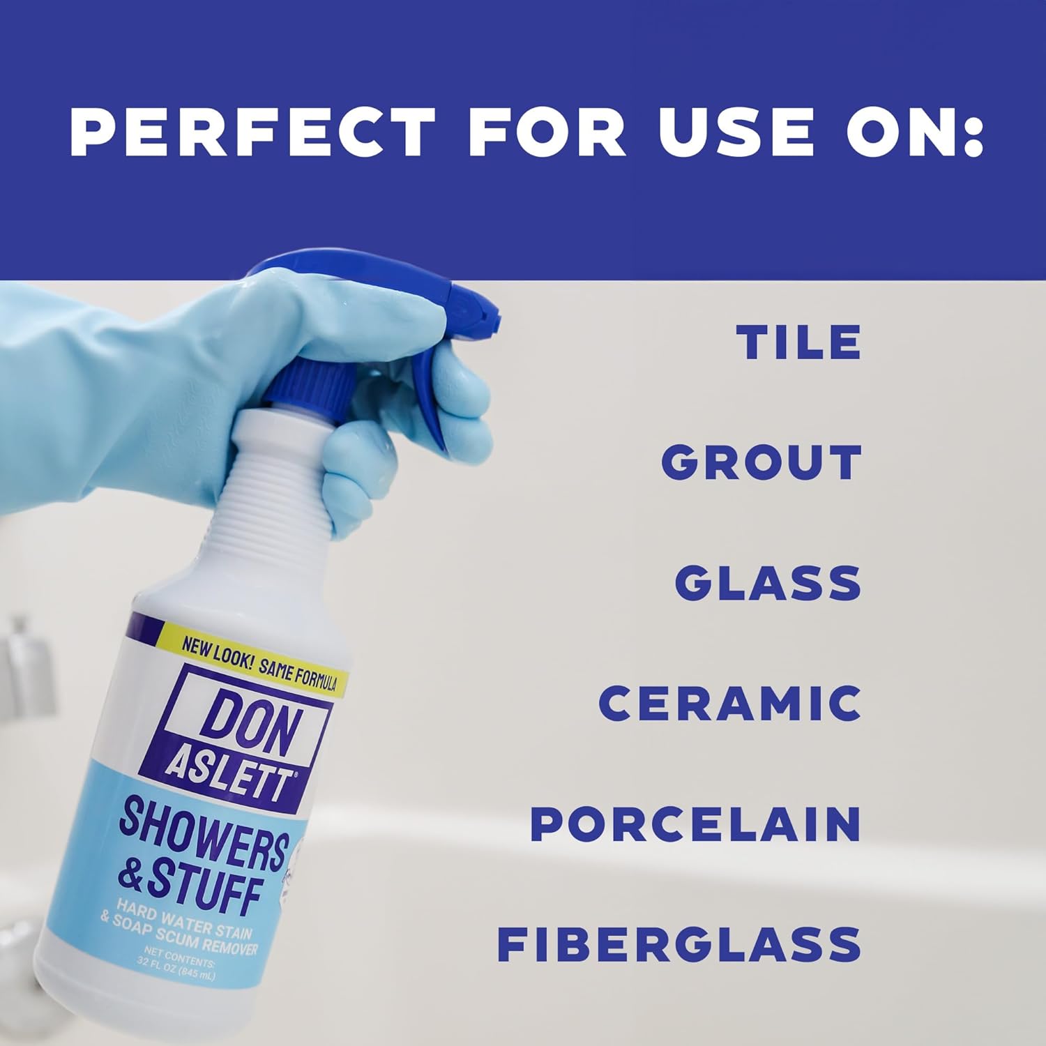 Don Aslett Showers and Stuff (32 Oz Spray Bottle, Pack of 2) Hard Water Stains and Soap Scum Remover | Cleans Bathroom Rust, Grout Tile Lines, Fiberglass Tub, Glass Shower Door Surfaces