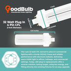 GoodBulb 32 Watt CFL Light Bulbs 4 Pin GX24Q-3 Base 4100K Cool White 32W High Output 2400 Lumens Triple Tube Compact Fluorescent Light Bulbs Plug-in 10 Pack