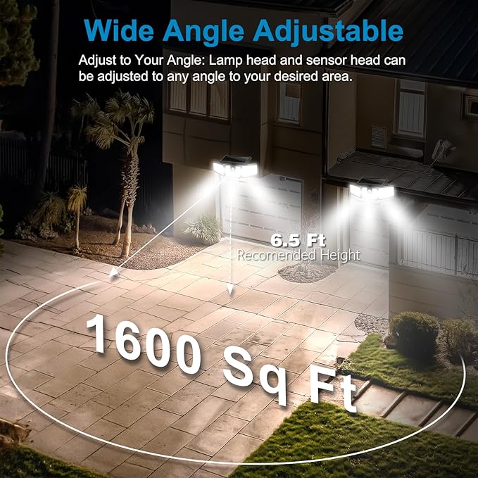 AmeriTop Solar Lights Outdoor, 2 Pack LED High Brightness Cordless Solar Motion Sensor Lights; 3 Adjustable Heads, 270° Wide Angle Illumination, IP65 Waterproof, Security LED Wall Light(Daylight)