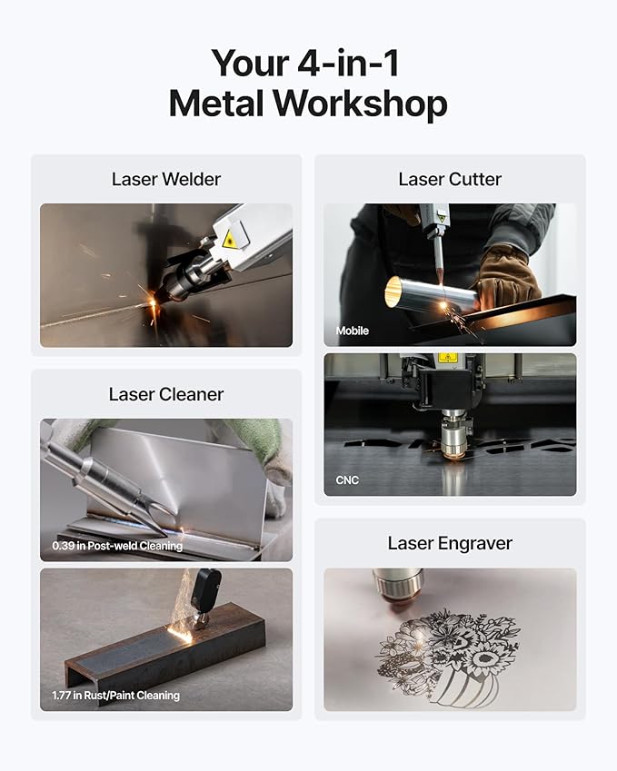 xTool MetalFab 1200w 4-in-1 Laser Welding Machine CNC Cutter Cleaner Engraver, 400mm/s Precise Cutting, 8X Faster Than TIG, 108+ presets, Cut 10mm Carbon Steel, Industrial Grade Laser Welder