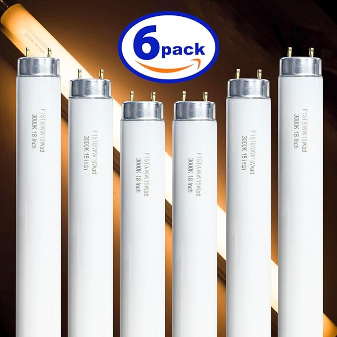18 Inch F15T8/WW 15W Soft White Fluorescent Bulb Compatible with Philips Alto ECO GE Staco Light Fixture, T8 Fluorescent Bulb 15 Watt 3000K, 900 Lumens 6 Count