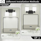 2 Light Black Bathroom Light Fixture, Modern Bathroom Lights with Milky White Frosted Glass Shades for Mirror Living Room Bedroom Hallway E26 Base