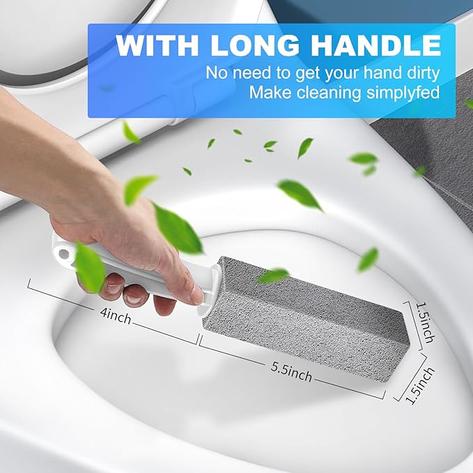 Pumice Stone Toilet Bowl Cleaner-Hard Water Stain Remover, Eliminates Toilet Bowl Rings，Rust &Lime Buildup，Multi-Surface Use for Grills ，Sink，Pool，Bathroom【2Pack】 (Long Handle)