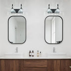 Vintage Bathroom Vanity Light, 2-Light Black Vanity Lighting Fixture with Flower Glass Shade, Bathroom Lighting Fixtures Over Mirror