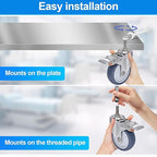 4 inch Stainless Steel Caster Wheels, 1/2"-13x1-1/2 Threaded Stem Casters, TPR Rubber Wheels for Furnitures,Restaurant,Labs,Hospital (4 with Brake, Red PU, 1/2“-13x1-1/2)