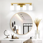 Brushed Gold Bathroom Vanity Light,4-Light Bathroom Light Fixtures with Square Frosted Glass,Gold Bathroom Wall Lamp Sconces for Mirror Bedroom,Living Room Hallway,E26