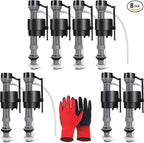 8 Pieces Adjustable Toilet Fill Valve Replacement Kit with Gloves, Quiet Toilet Flush Valve for Tank and Bowl, Universal Toilet Valve Replacement Set (8–13 in, G15/16")