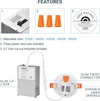PARMIDA (6 Pack) 3 Inch 5CCT Ultra-Thin LED Recessed Ceiling Light with Junction Box, 5 Color Selectable 2700K/3000K/3500K/4000K/5000K, 8W, Dimmable Canless Wafer Slim Panel Downlight, IC Rated, ETL