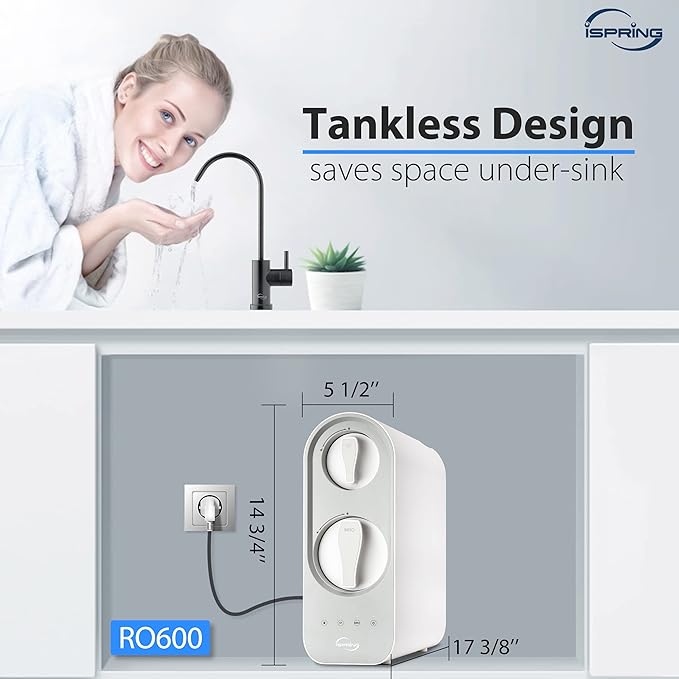 iSpring RO600ORB Tankless Reverse Osmosis System Under Sink, 600 GPD Fast Flow RO System, 2.5:1 Pure to Drain Ratio RO Water Filter System, Oil Rubbed Black Faucet, White