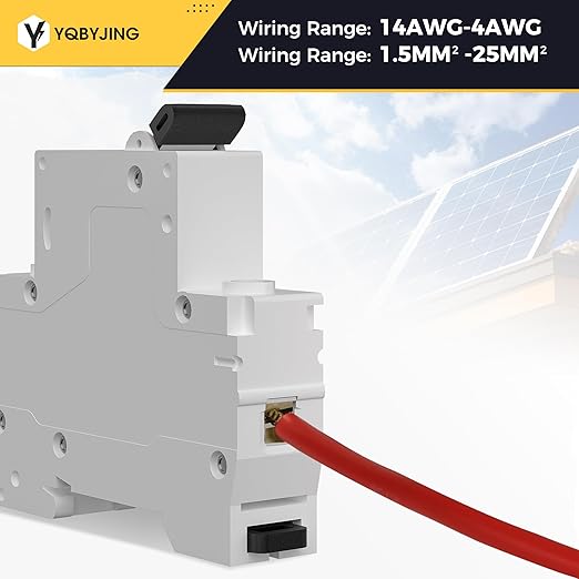 DC Circuit Breaker 25 Amp Solar Panel Disconnect Switch 12V-500V 1 Pole Miniature Solar Circuit Breaker for Outdoor PV Homes Battery, AC 110V DIN Rail MCB