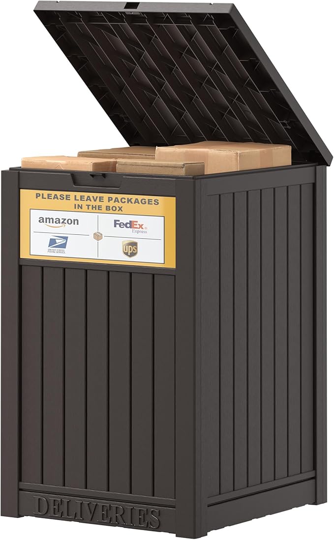 Package Delivery Box for Porch with Sign,48 Gallon Outdoor Storage with Lockable Secure, Large Double Wall Resin Outdoor Package Delivery and Waterproof