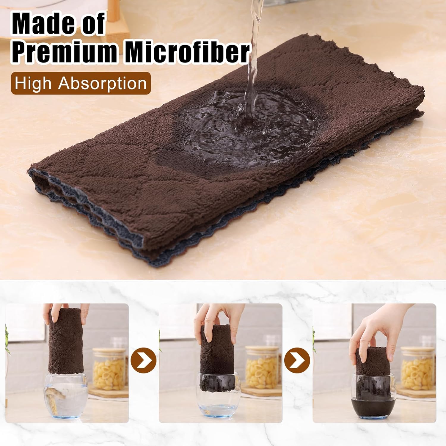 Mordimy 24 Pack Kitchen Towels (20" x 10", Dark Grey & Brown), Super Soft and Absorbent Dish Towels, Coral Velvet Microfiber Cleaning Cloth, Nonstick Oil Fast Dry Dish Cloths