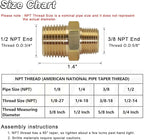 KOOTANS 1/2 NPT x 3/8 NPT Male Solid Brass Hex Nipples, Heavy Brass Pipe Adapter Fittings Reducing Nipple Connectors 4Pieces