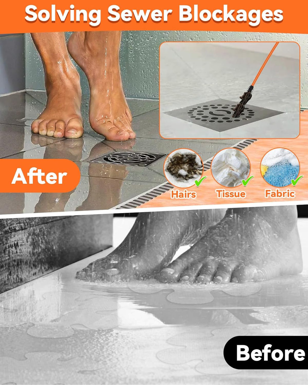 32 Inch Snake Drain Hair Removal Tool (6 Pack), Anti-Break Metal with Nylon Coating Sink Snake, Drain Cleaner Hair Catcher Remover for Shower, Bathroom Sink Tub