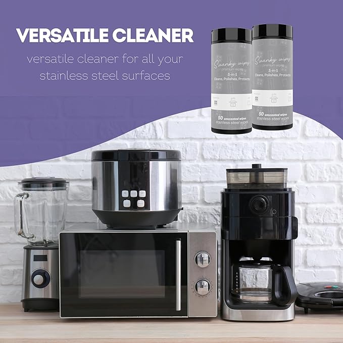 Swanky Stainless Steel Cleaner Wipes - Grime & Grease Remover Kitchen Cleaning Supplies - Clean & Shine, For Stove Top, Refrigerator, Sink, Oven, & Household Appliances - Canister, 600 Count