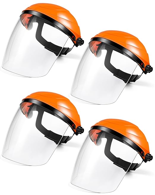 4 Pcs Safety Face Shield for Grinding and Cutting, Full Impact Resistant Face Shield Mask for Work Chemical Woodworking (Orange)