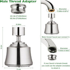 Houtingmaan Kitchen Sink Faucet Aerator with 2 Ball Joint, Big Angle Swivel Sprayer Head Replacement with 4 Spray Models, 55/64-27UNS Famale Thread - Brushed Nickel