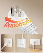 DEWENWILS 10FT Flat Plug Extension Cord, 3 Prong Ultra Thin Power Strip, 360° Rotating Plug, 13A/125V/1625W, 16 Awg Grounded Flat Power Cable for Indoor Narrow Space, SPT-3, ETL Listed, White