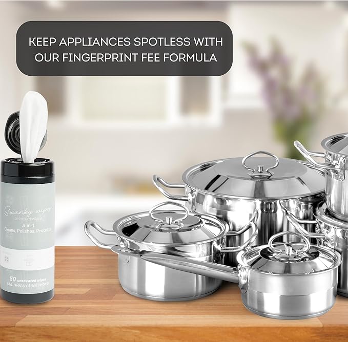 Swanky Stainless Steel Cleaner Wipes - Grime & Grease Remover Kitchen Cleaning Supplies - Clean & Shine, For Stove Top, Refrigerator, Sink, Oven, & Household Appliances - Canister, 600 Count