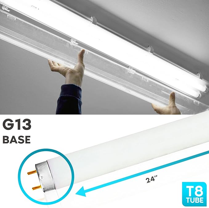 LUXRITE F17T8/841 17W 24 Inch T8 Fluorescent Tube Light Bulb, 4100K Cool White, 1350 Lumens, G13 Medium Bi-Pin Base, LR20752, 12-Pack
