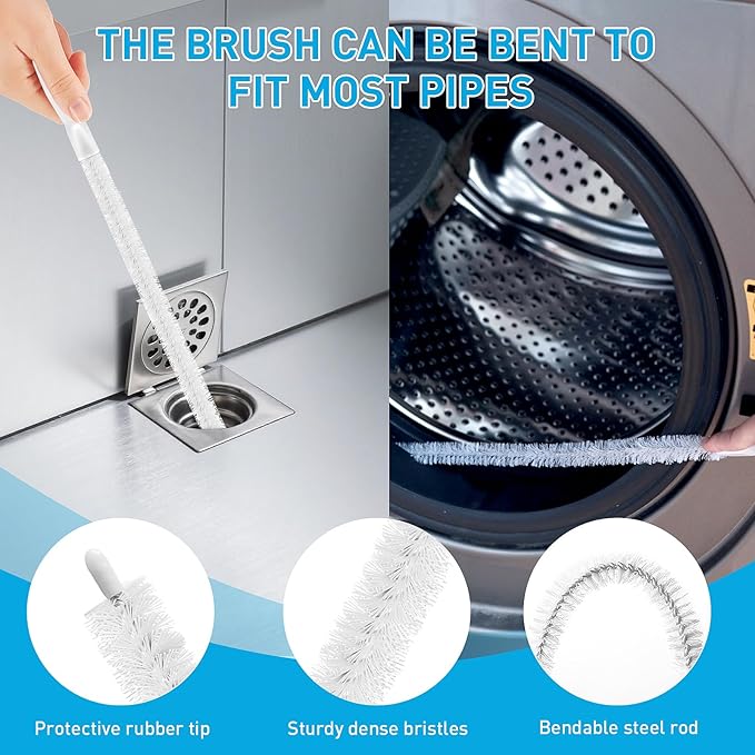 Drain Snake 12 Set: 25inch Snake Drain Hair Removal Tool(1PCS), 59inch Cleaning Brush(2PCs), 25inch Drain Clog Remover(6PCS), 18inch Sink Drain Brush(3PCS) For Bath Tub, Toilet, Kitchen Sink, Sewer