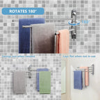 Towel Rack Wall Mounted JSVER 3 Arms Bathroom Towel Rack, 180° Rotation Space Saving Towel Holder for Bathroom