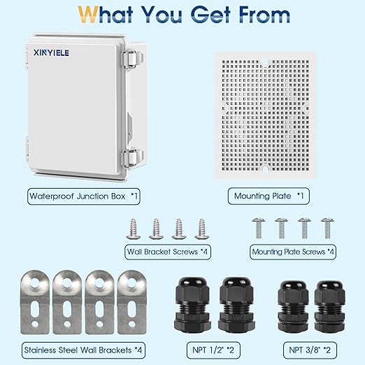 Waterproof Outdoor Project ABS Plastic Junction Box IP67 Weatherproof Dustproof Enclosure with Hinged Cover, Mounting Plate,Wall Brackets for Power Project (8.7"X6.7"X4.5")